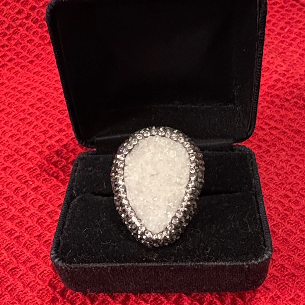 White Druzy Teardrop Statement Ring Set in Sterling